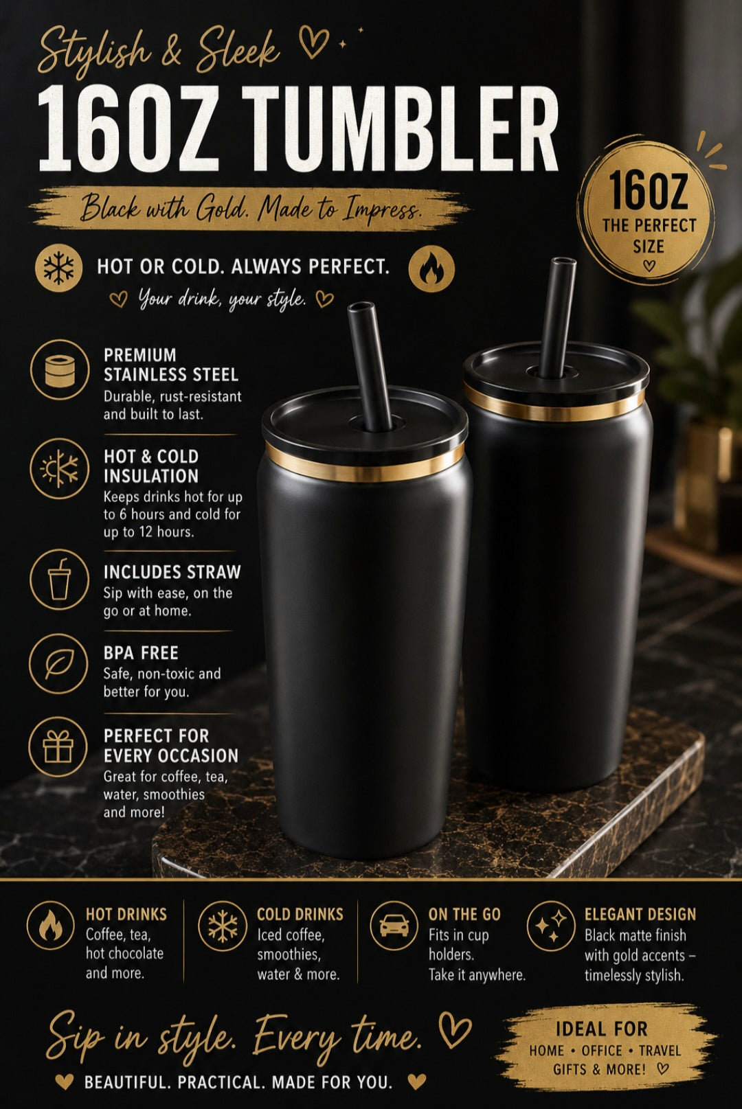 Black 16oz tumbler