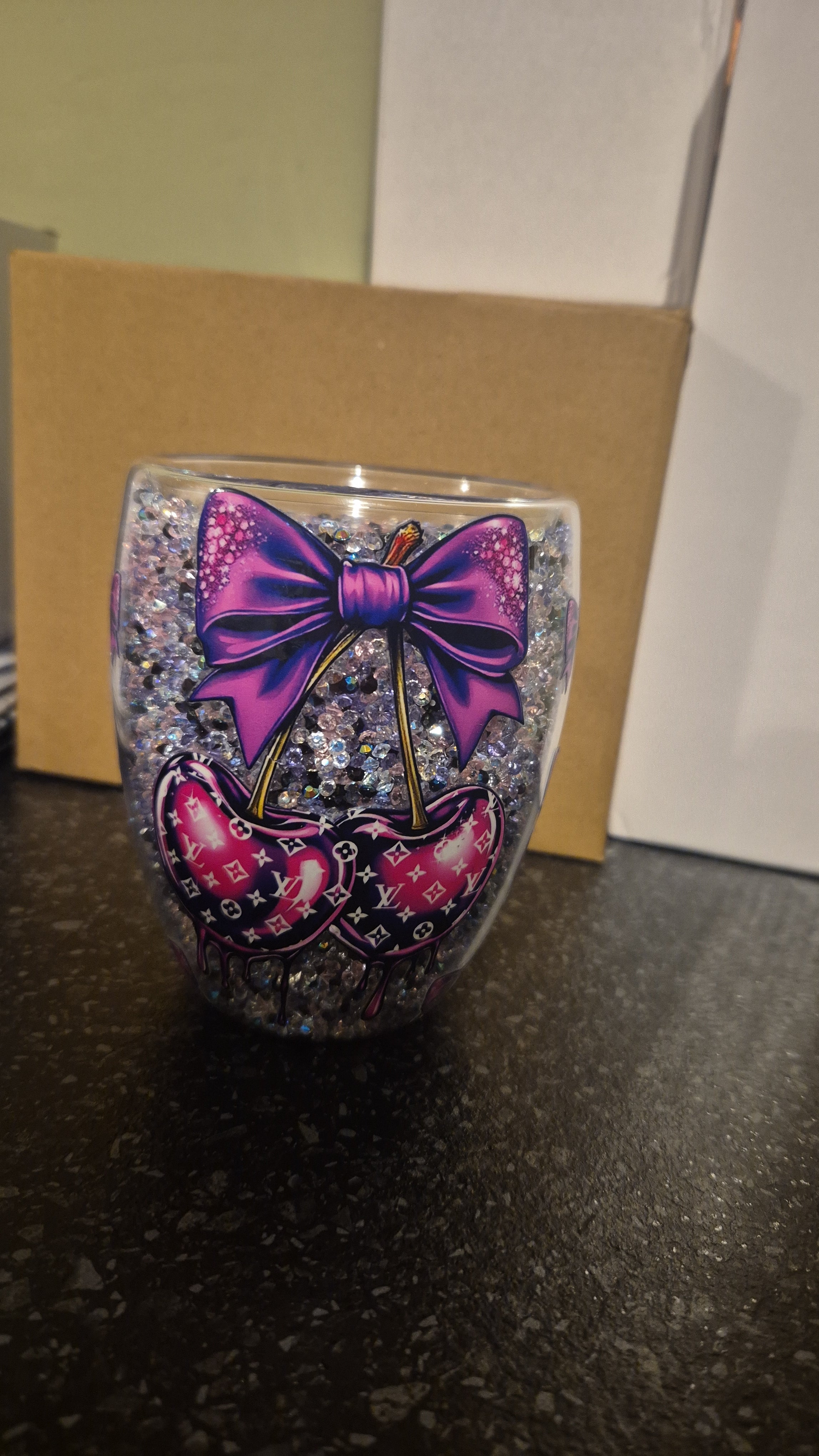 Glass rhinestone mug